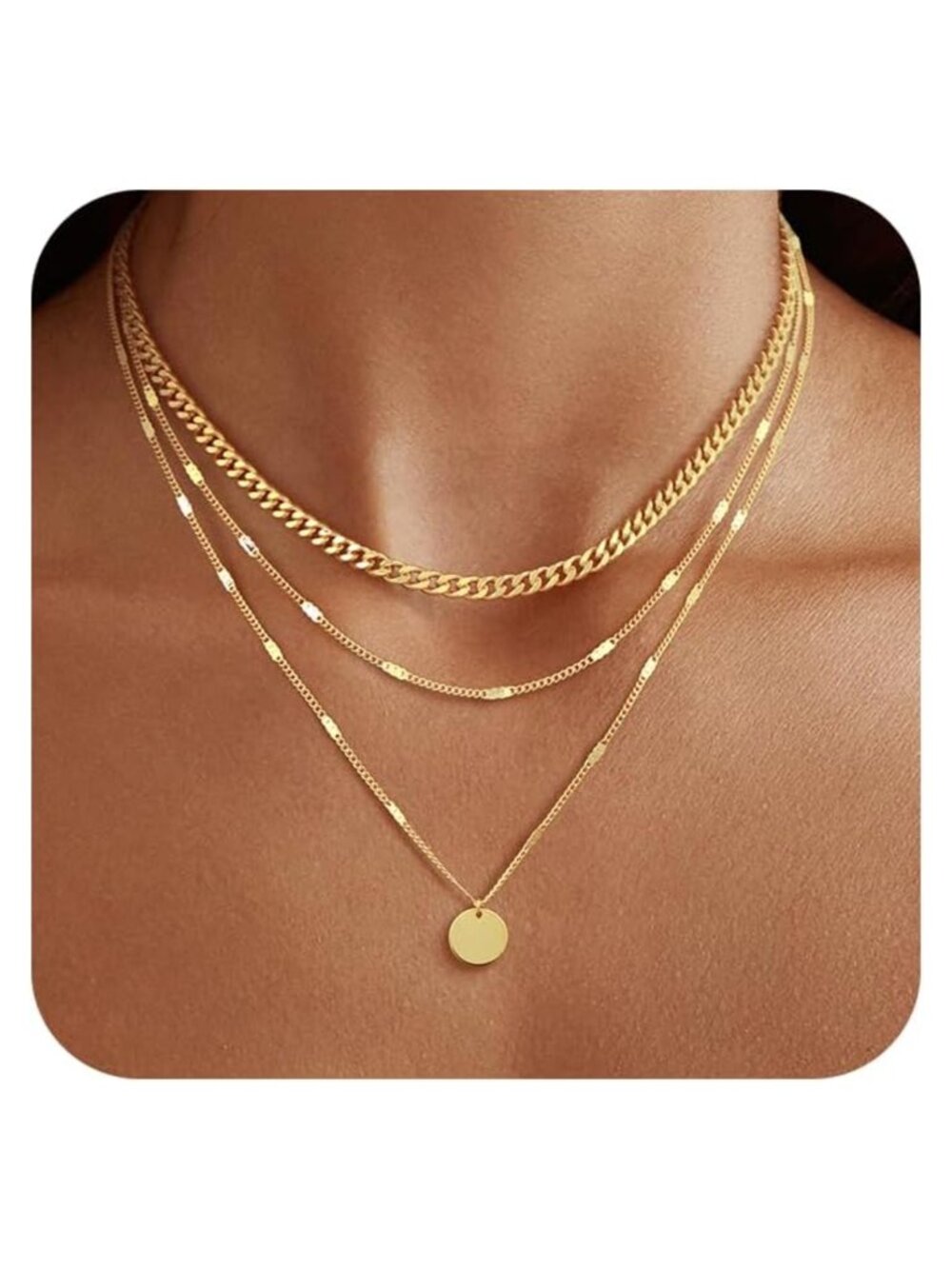 14K Gold Plated Layered Necklace Set Cuban Link Snake Chain Women Trendy